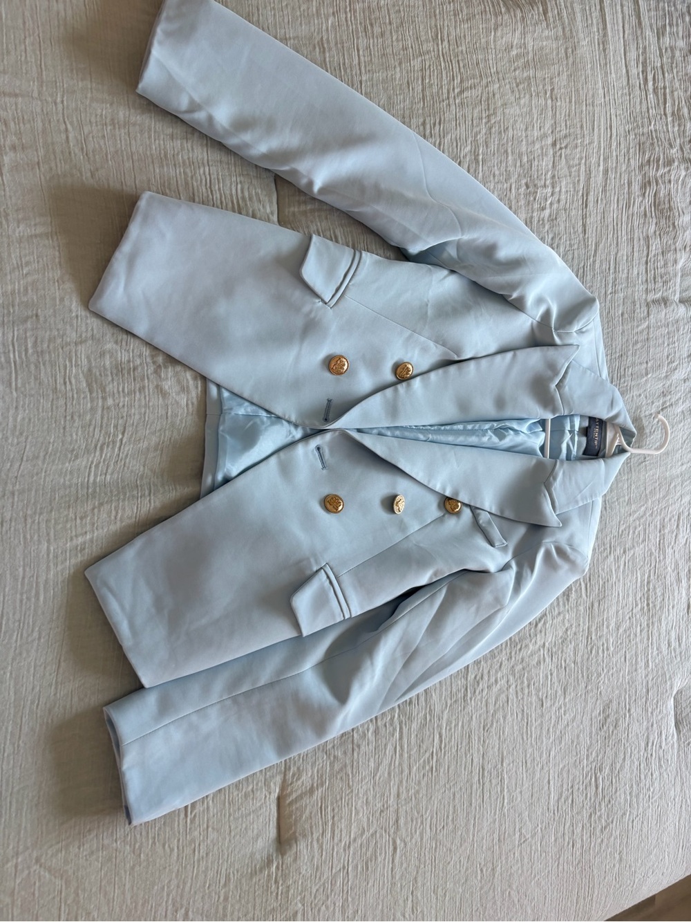 Light Blue Double-Breasted Blazer with Gold Buttons